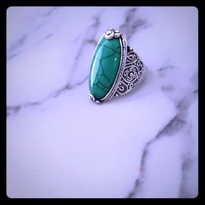 Silver with matte green stone